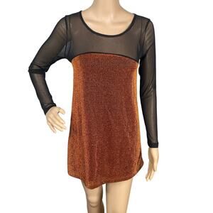 Motel Rocks Orange Sparkly Black Mesh Colorblock Tunic Mini Dress SZ XS